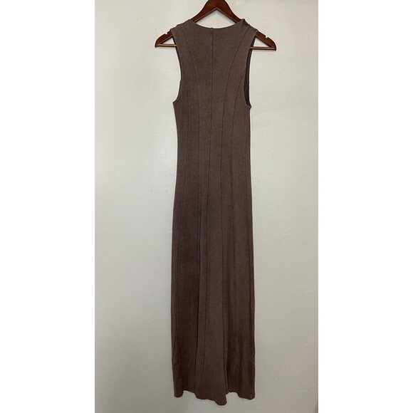 Zara Brown Mocha Dress Womens Small Sleeveless Knit Jersey Maxi High Neck - Picture 7 of 8